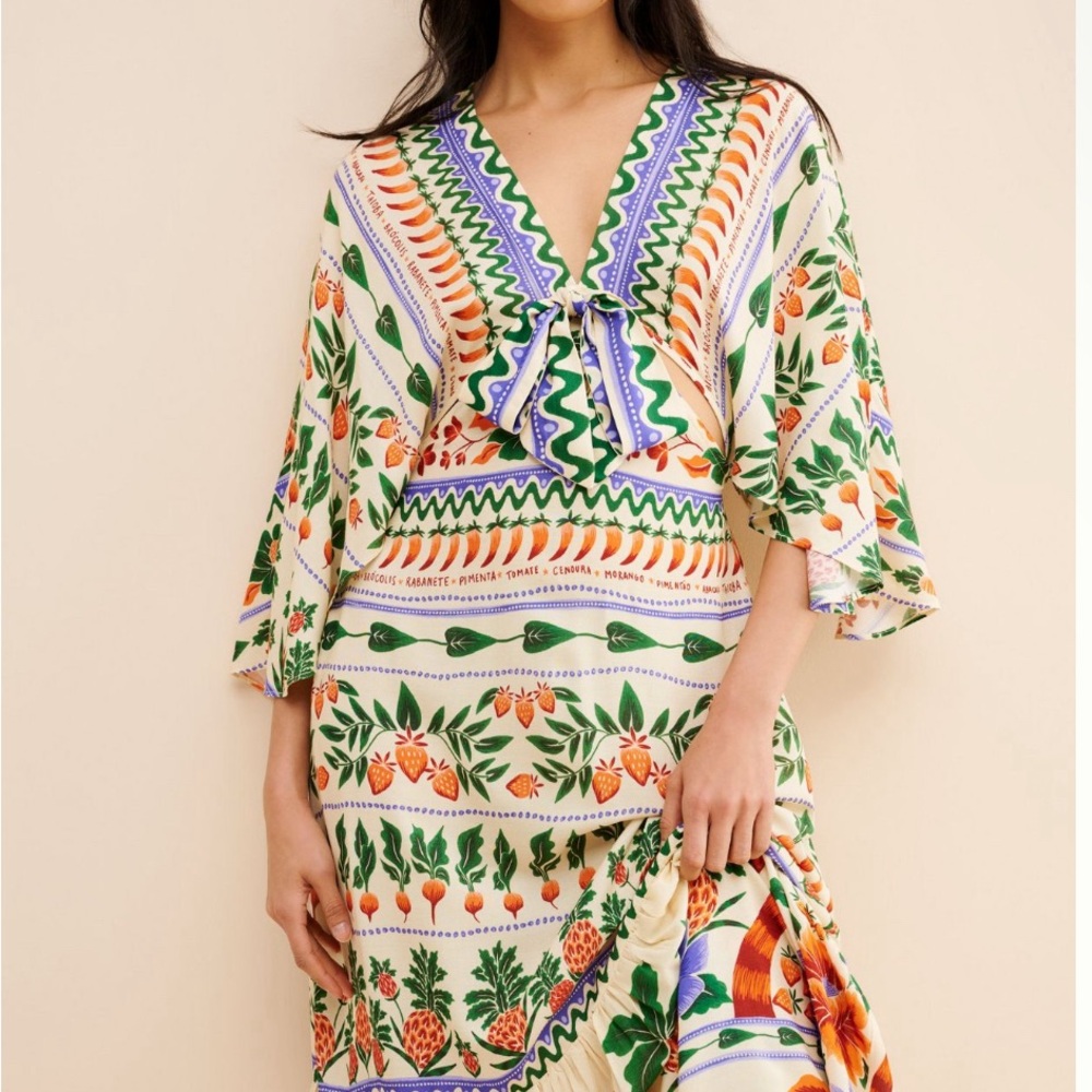 Farm Rio V-neck Kaftan Cut Out Maxi Dress